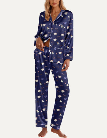 ekouaer-pajama-sets-teddy-satin-schlafanzug-knopf image 5