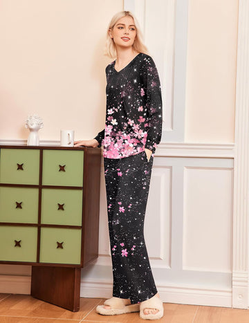 ekouaer-pajama-sets-plissee-schlafanzug-langarm-mit-taschen image 3