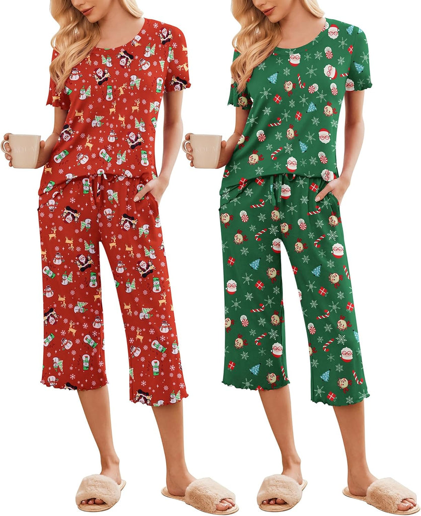 ekouaer-pyjama-damen-kurzarm-2er-pack-mit-taschen image 1
