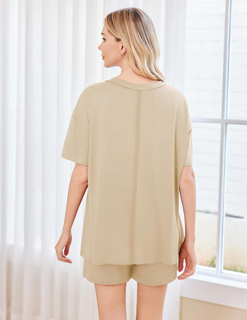 ekouaer-pajama-sets-schlafanzug-kurzarm-shorts-2-teilig-uni image 5