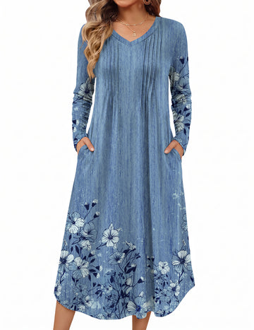 ekouaer-nightgowns-nachthemd-blumen-langarm-lang-plissee image 5