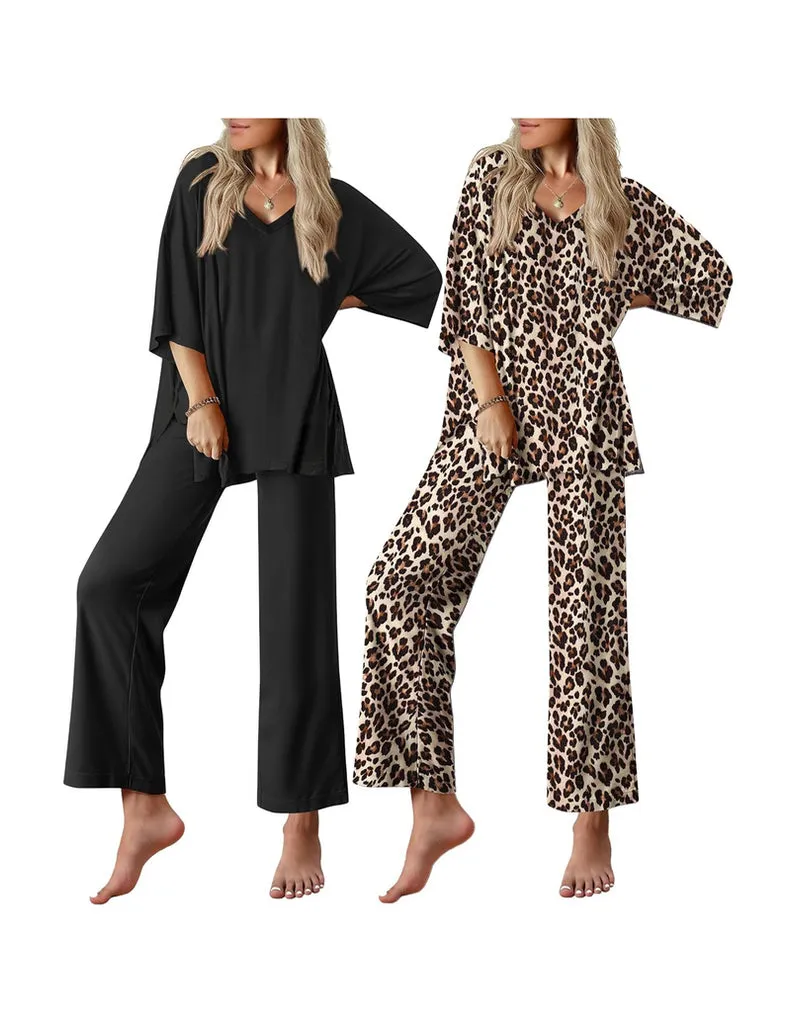 ekouaer-pajama-sets-2-pack-kurzarm-schlafanzug-damen image 1