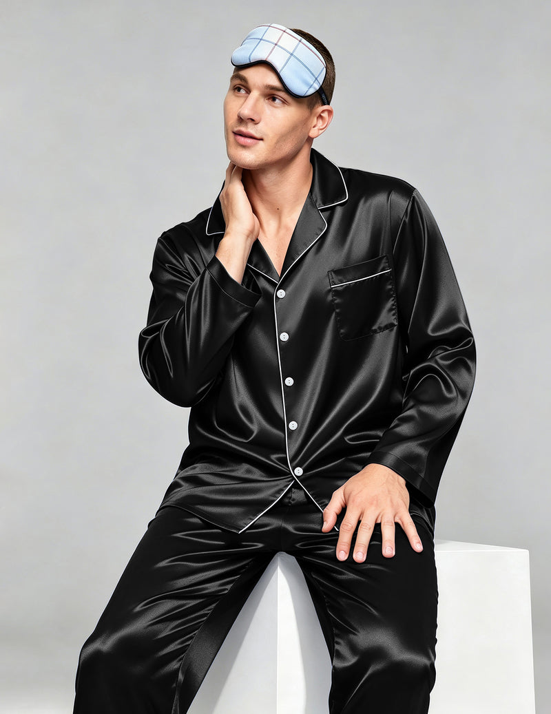 ekouaer-men-satin-pyjama-set-langarm-schwarz-gr-m image 8