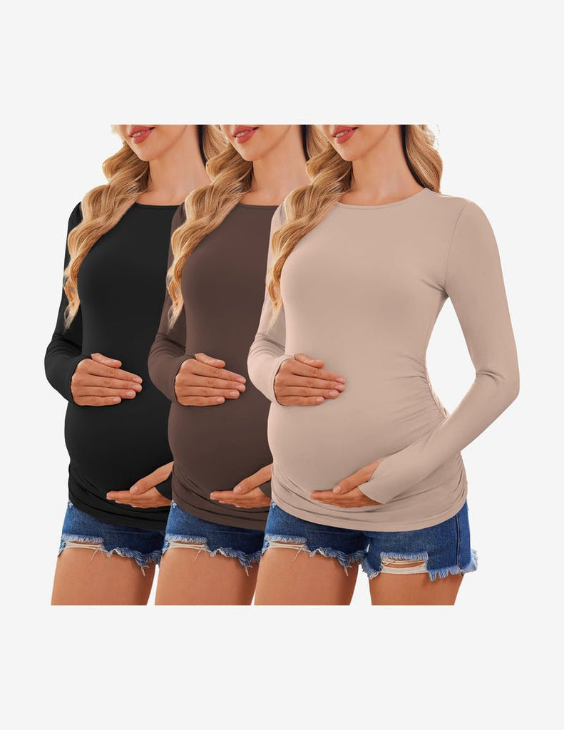 ekouaer-maternity-umstandsshirt-langarm-3er-pack-daumenloch image 1