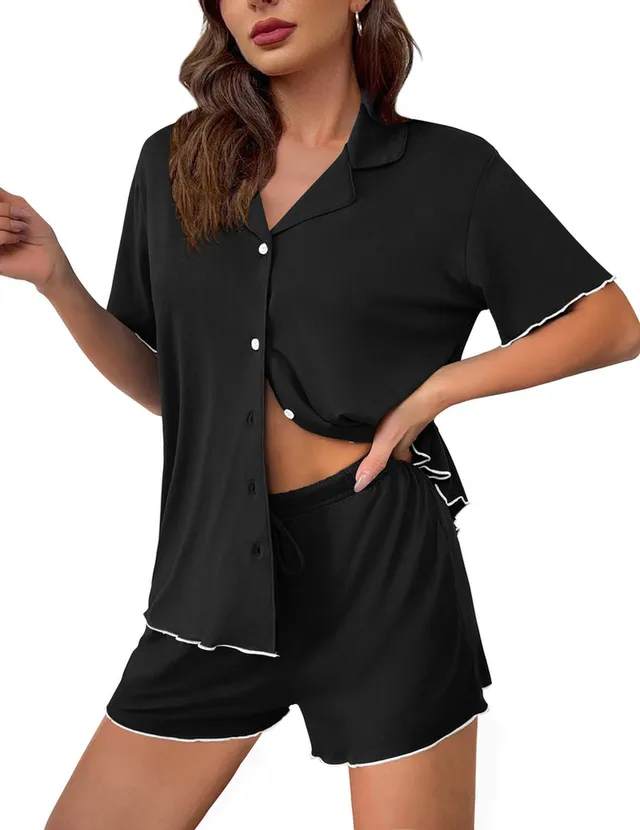 ekouaer-pajama-sets-knopf-schlafanzug-kurzarm-shorts-taschen image 1