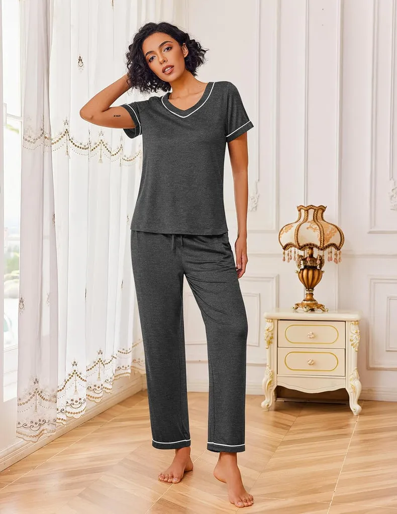 ekouaer-pajama-sets-schlafanzug-v-ausschnitt-kurzarm image 1