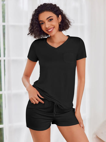 ekouaer-pajama-sets-v-neck-shorts-pyjama-lounge-set-kurzarm image 7