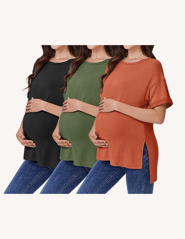 ekouaer-maternity-umstandsshirt-3er-pack-kurzarm-oversize image 7