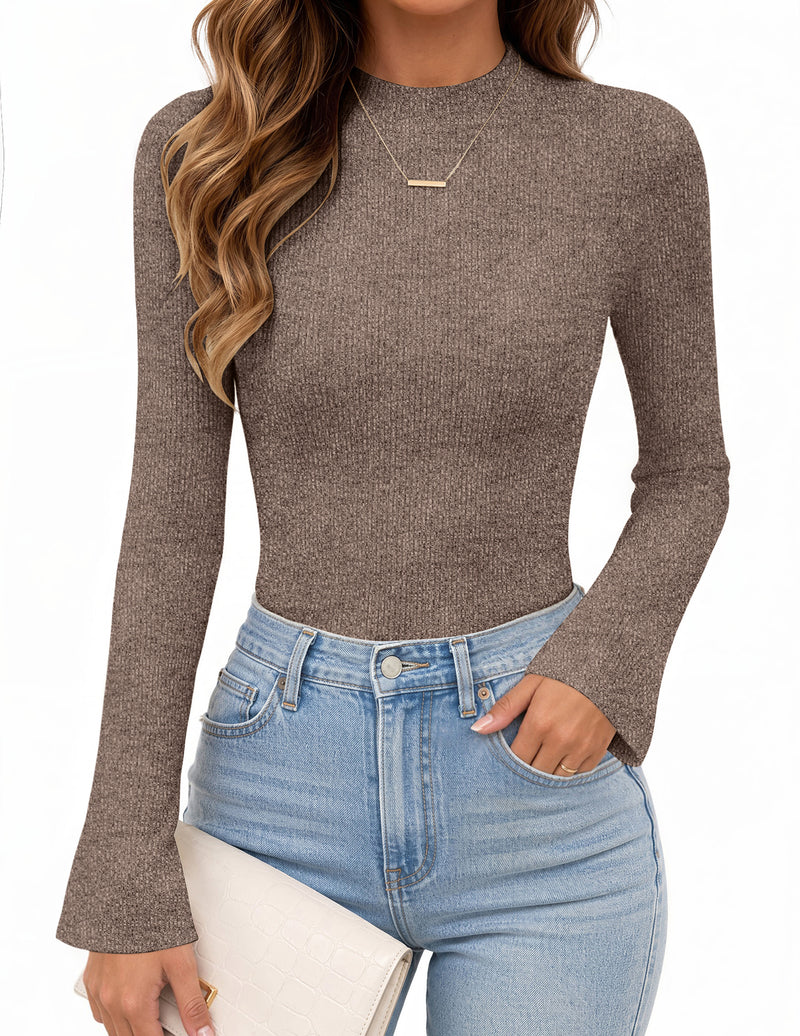 ekouaer-pajama-sets-trompeten-rmel-top-stehkragen-ripp-beige image 5