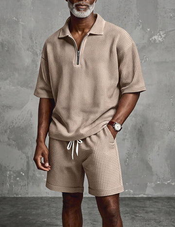 ekouaer-men-waffle-quarter-zip-polo-set-2-teilig-wei image 7