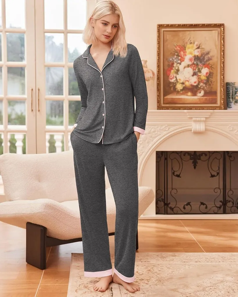 ekouaer-pajama-sets-langarm-button-down-pyjama-mit-taschen image 1