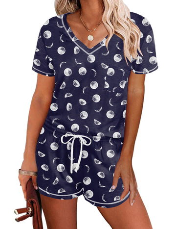 ekouaer-kurzarm-pyjama-set-shorts-v-ausschnitt-taschen image 7