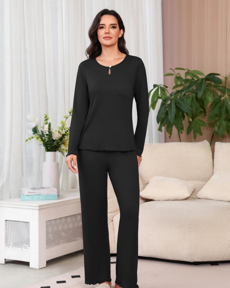 ekouaer-pajama-sets-rib-knit-schlafanzug-langarm image 1