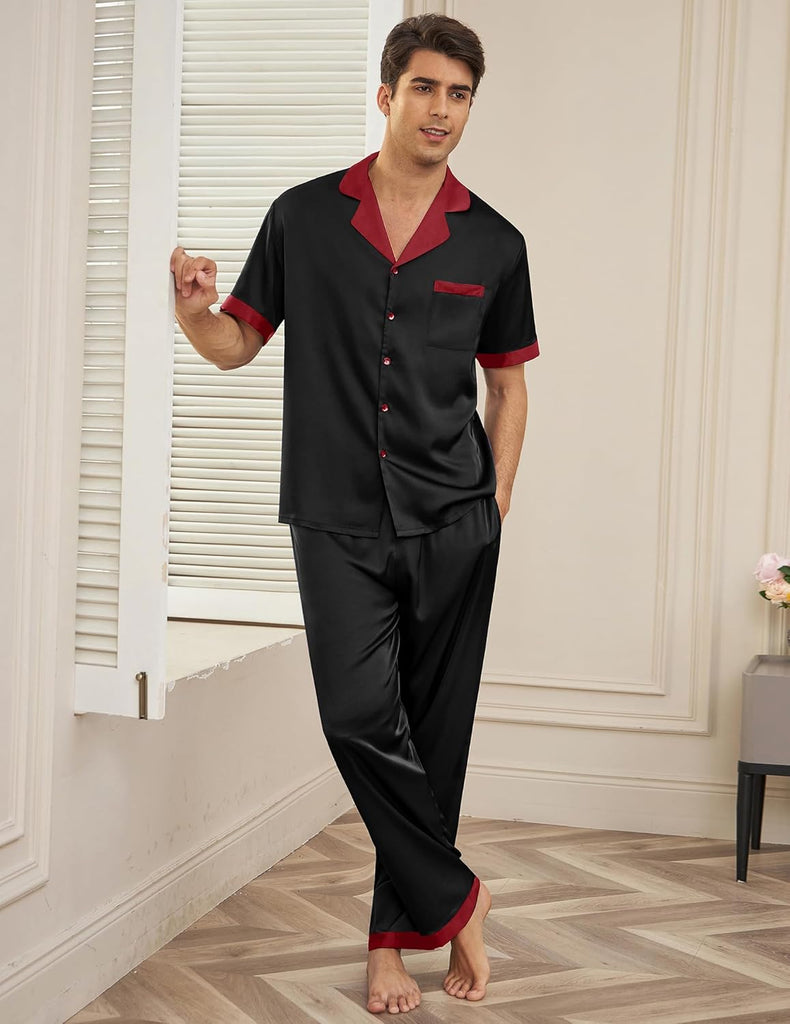 ekouaer-men-satin-pyjama-herren-2-teilig-kurzarm image 1