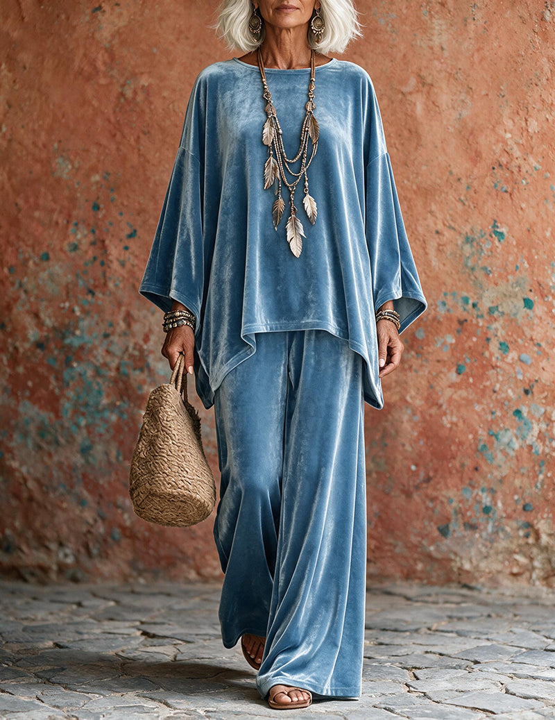 ekouaer-robes-samt-poncho-set-hose-weit-2-teilig-hellblau image 1