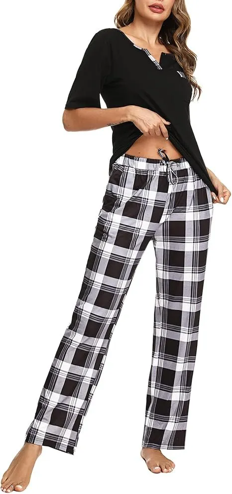 bresdk-pyjamas-set-pyjama-kariert-kurzarm-mit-langer-hose image 1