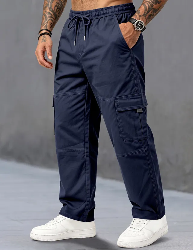 ekouaer-men-cargohose-mit-kordelzug-schwarz-lockerer-sitz image 1