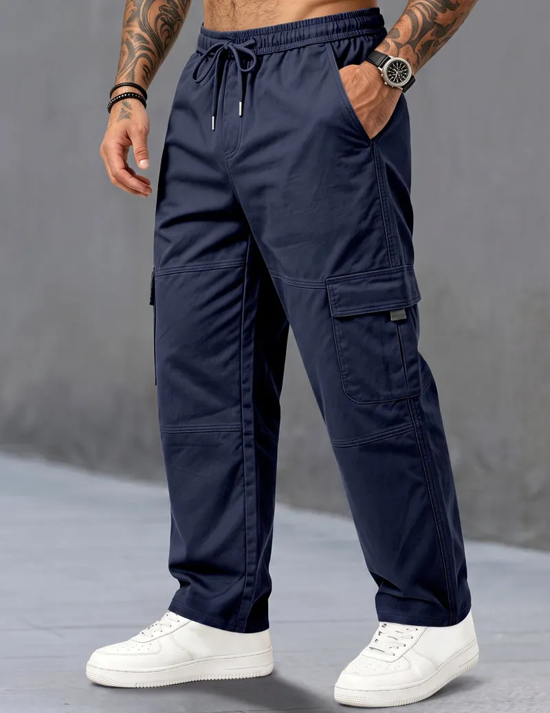 ekouaer-men-cargohose-mit-kordelzug-schwarz-lockerer-sitz image 1