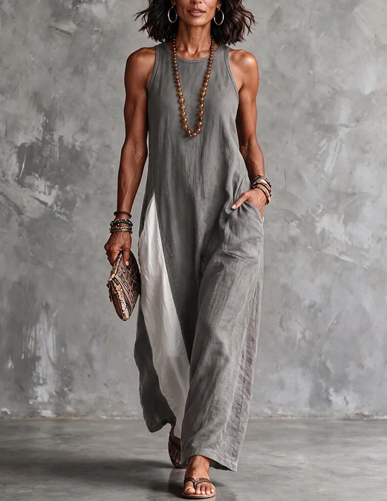 ekouaer-nightgowns-maxikleid-colorblock-seitenschlitz-rmellos image 1