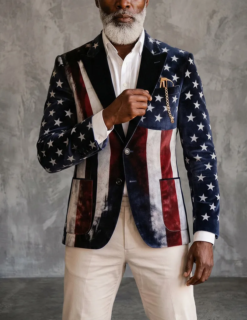 ekouaer-men-samt-blazer-american-flag-slim-fit image 1