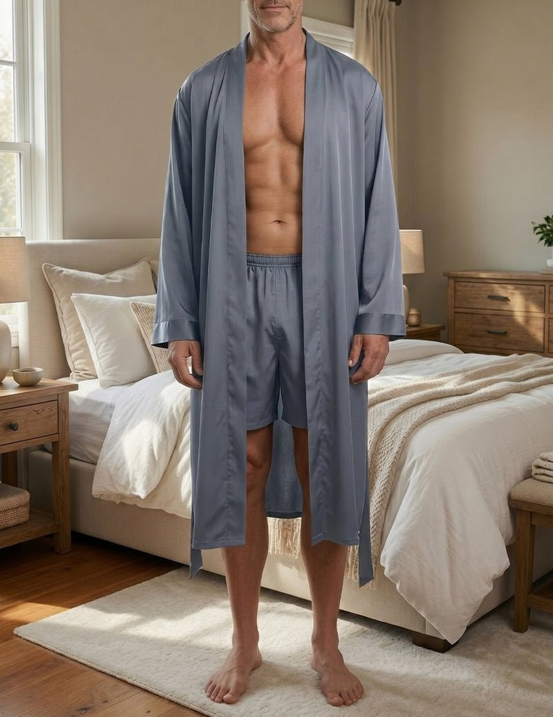 ekouaer-men-satin-kimono-morgenmantel-herren-mit-shorts-2-teilig image 1
