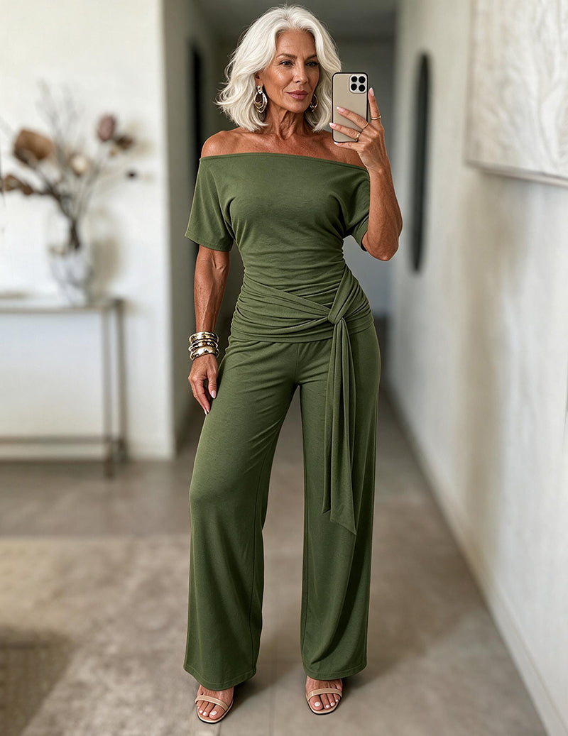 ekouaer-pajama-sets-one-shoulder-hausanzug-grau-wide-leg image 1
