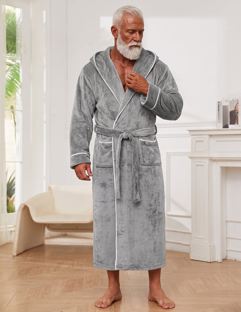 ekouaer-men-velours-bademantel-herren-kapuze-g-rtel-paspel image 3