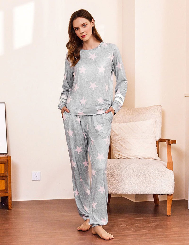 ekouaer-pajama-sets-schlafanzug-langarm-gemustert-mit-taschen image 1