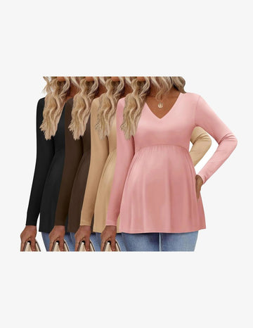ekouaer-maternity-umstandsshirt-4er-pack-langarm-v-ausschnitt image 3
