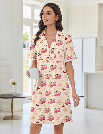 ekouaer-nightgowns-nachthemd-knopfleiste-kurzarm image 3