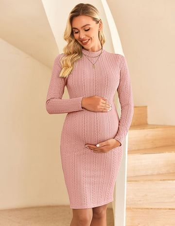 ekouaer-maternity-umstandskleid-rippstrick-langarm-knielang image 7