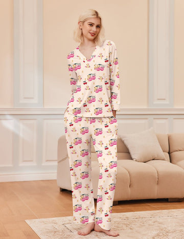 ekouaer-pyjama-set-2er-langarm-v-ausschnitt-schlafanzug image 3