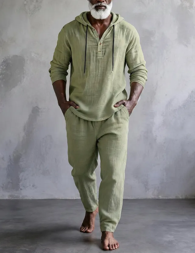 ekouaer-men-cotton-hooded-shirt-pyjama-herren-baumwolle image 1