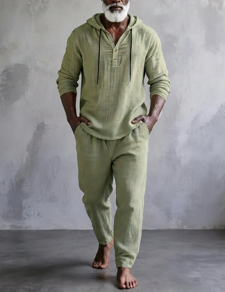 ekouaer-men-cotton-hooded-shirt-pyjama-herren-baumwolle image 1