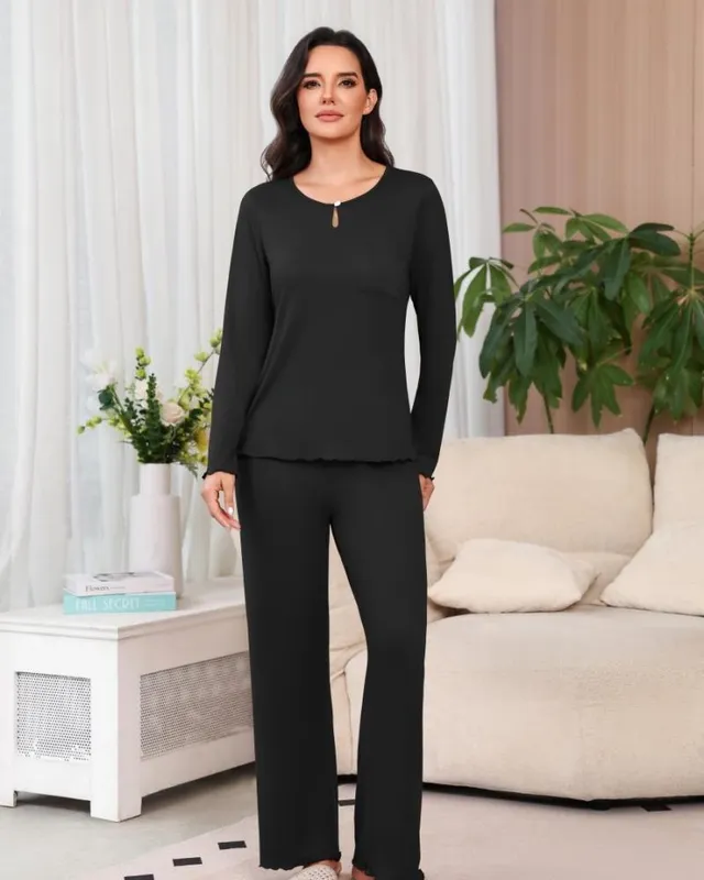ekouaer-pajama-sets-rib-knit-schlafanzug-langarm image 1