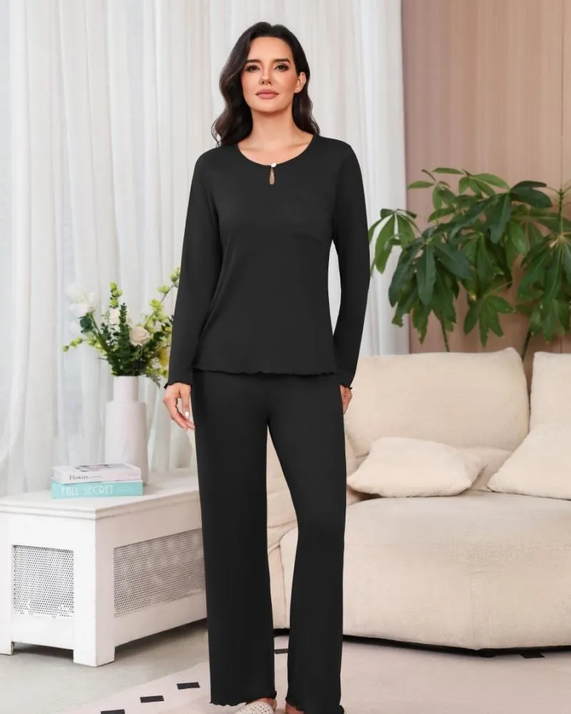 ekouaer-pajama-sets-rib-knit-schlafanzug-langarm image 1