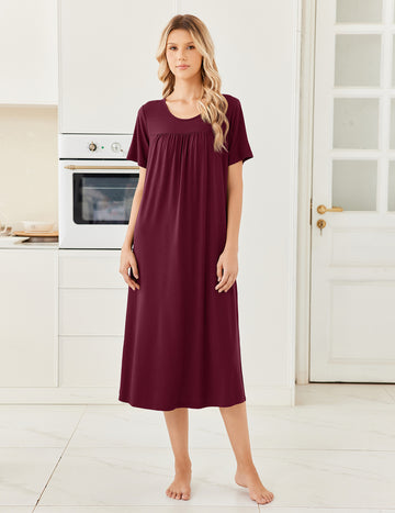 ekouaer-nightgowns-bambus-nachthemd-kurzarm-midi image 7