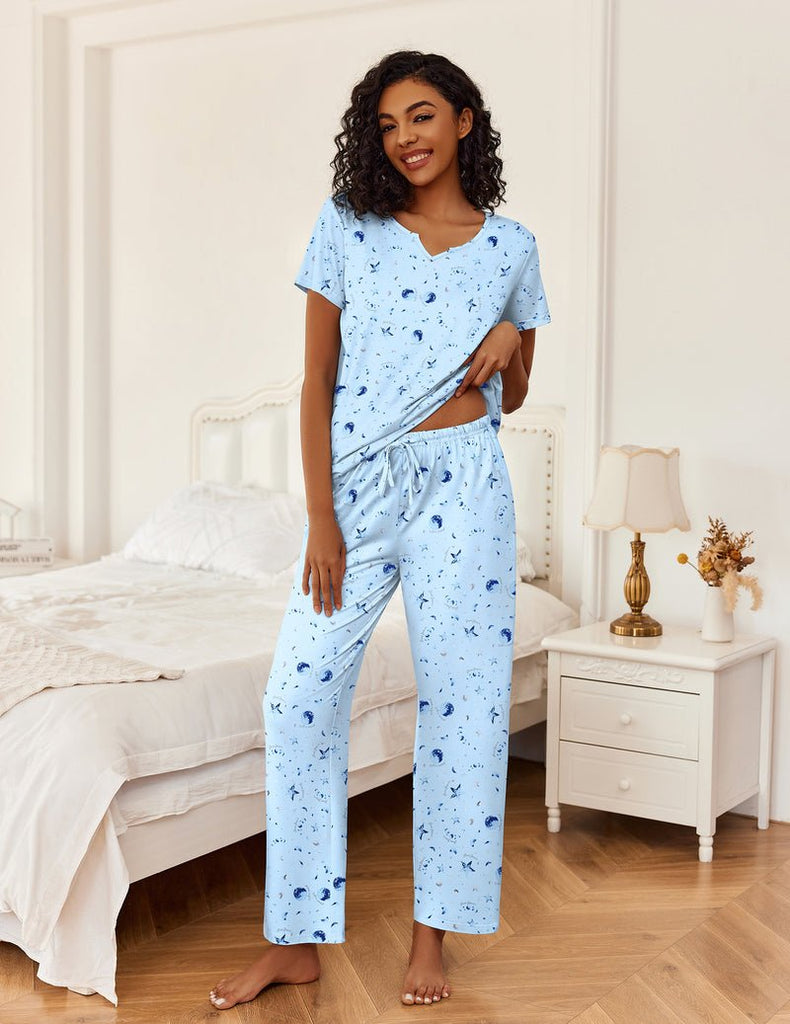 ekouaer-pajama-sets-2-teiler-v-ausschnitt-kurzarm image 1