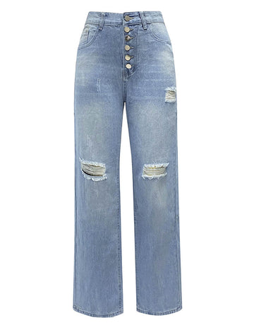 ekouaer-distressed-straight-leg-jeans-high-waist-blau image 5