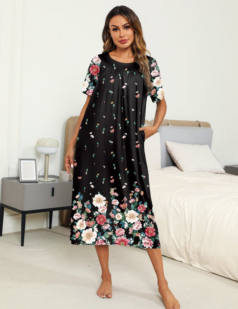 ekouaer-nightgowns-house-dress-nachthemd-kurzarm-wadenlang image 1