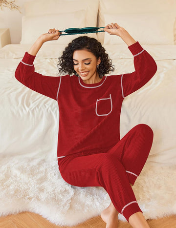 ekouaer-pajama-sets-waffle-knit-langarm-schlafanzug-waffel image 3