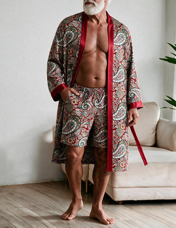 ekouaer-men-morgenmantel-set-shorts-robe-gemustert-2-teilig image 5