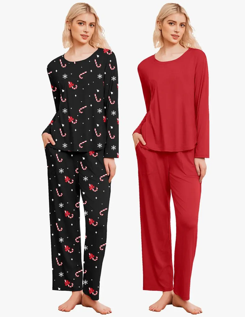 ekouaer-pajama-sets-langarm-schlafanzug-2er-pack-taschen image 1