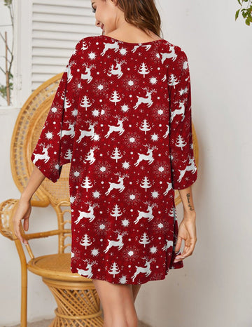 ekouaer-nightgowns-batwing-nachthemd-mit-v-ausschnitt-oversized image 3