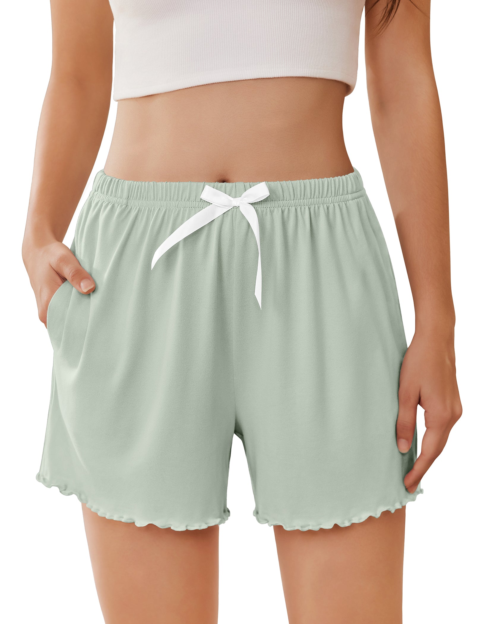 ekouaer-pajama-sets-ruffle-shorts-damen-schwarz-mit-taschen image 4