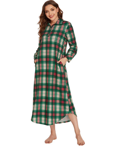 ekouaer-pajama-langarm-karo-nachthemd-mit-taschen image 7