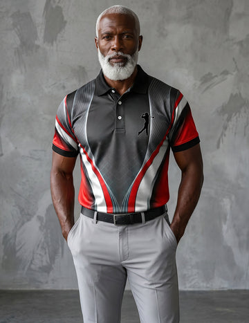 ekouaer-men-polo-black-red-geometric-polohemd-schwarz image 3