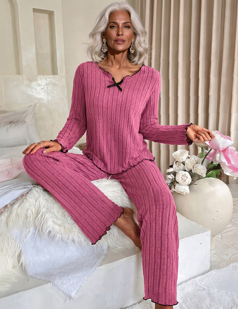 ekouaer-pajama-sets-ribbed-knit-pyjama-schwarz-2-teilig-leicht image 5
