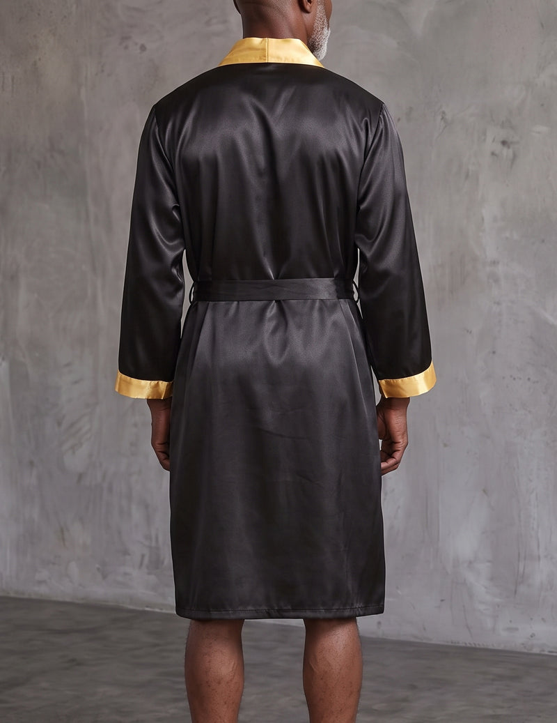 ekouaer-men-satin-morgenmantel-herren-schwarz-v-ausschnitt image 2