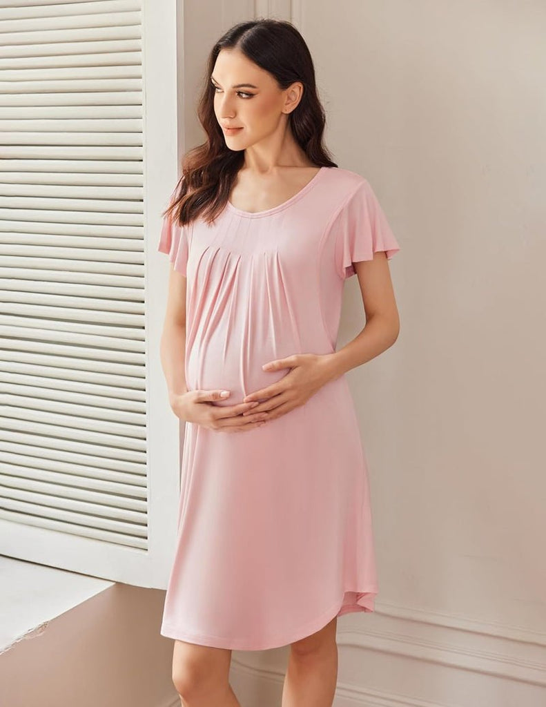 ekouaer-maternity-stillnachthemd-kurzarm-plissee image 1